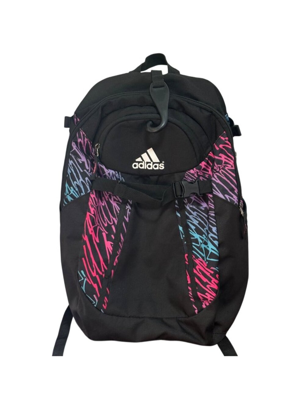 Adidas Black Backpack With Multicolor Patterned Panels School Bag 19" x 13"